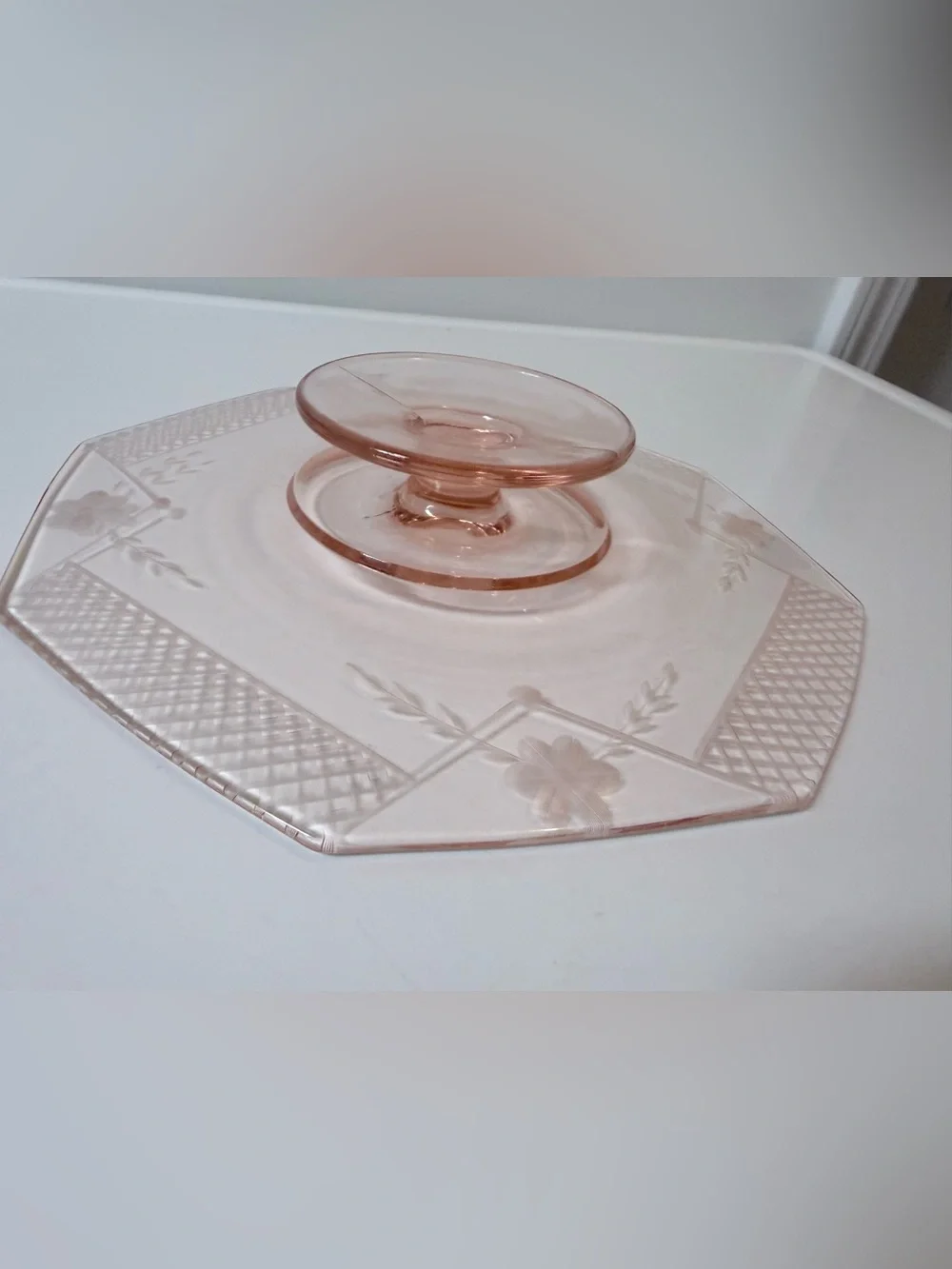 Vintage Pink Depression Glass cake stand